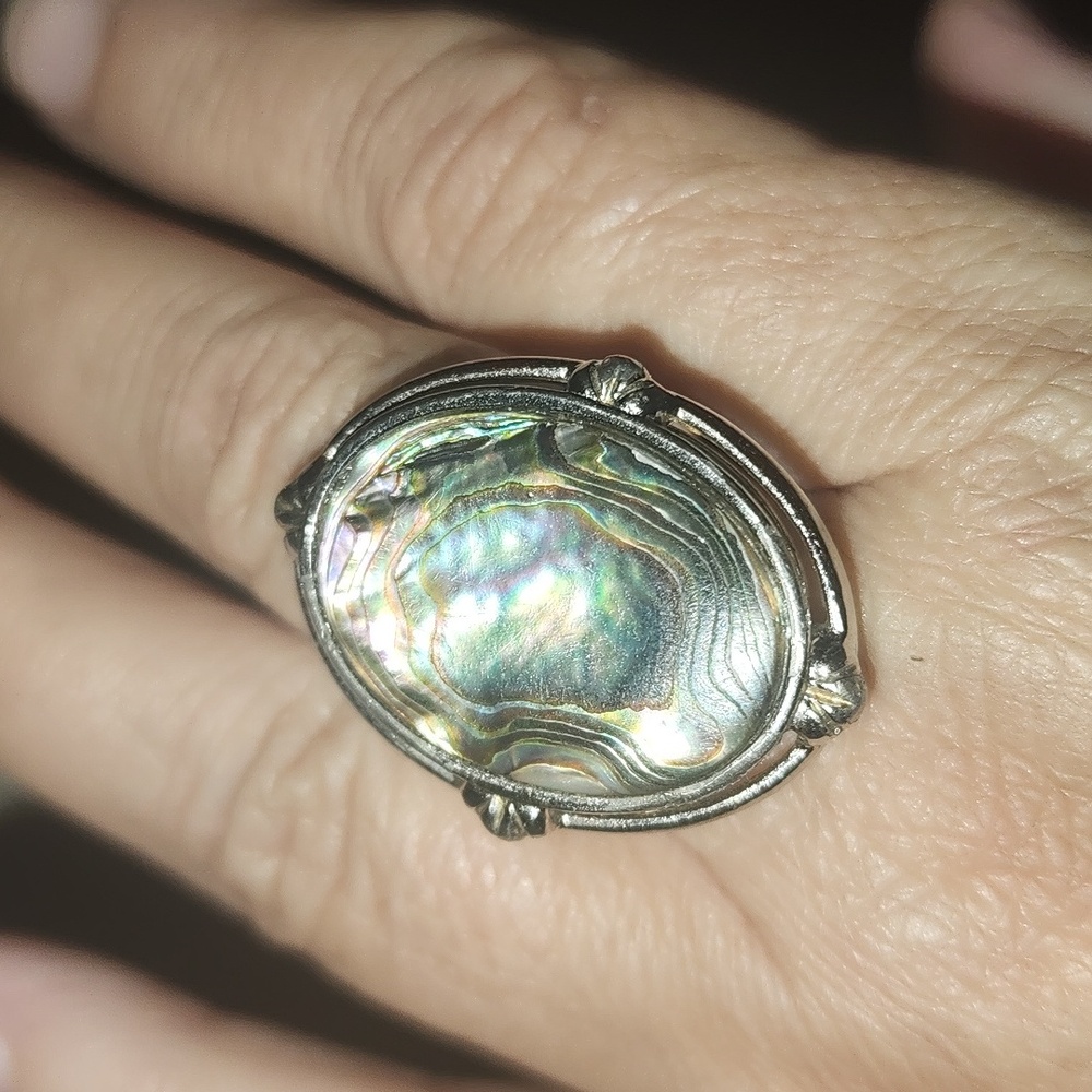Vintage Whiting & Davis Sterling Silver Abalone( Paua Shell) Statement Ring